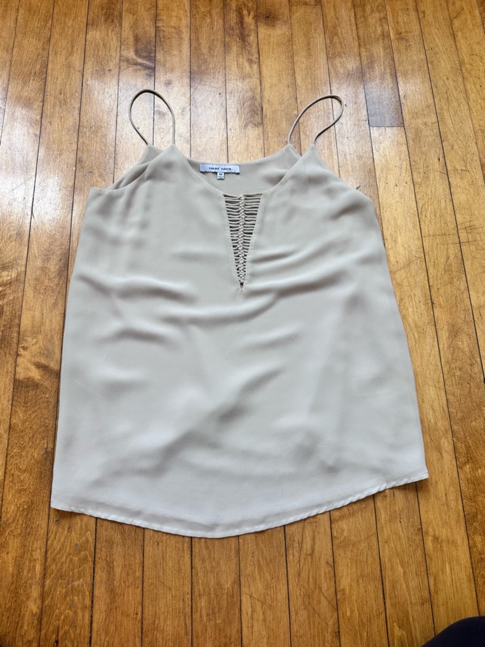 Naked Zebra Beige Spaghetti-Strap Camisole with Ladder V-Front